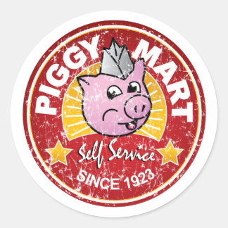 Sticker Rond Piggy Mart Vintage Grocery Store Insigne employé
