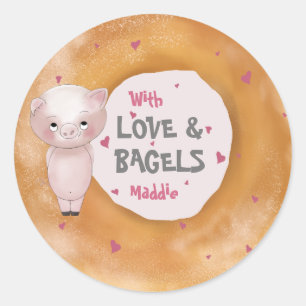 Sticker Rond Piggy "With Love & Bagels"   Cotton bonbon rose