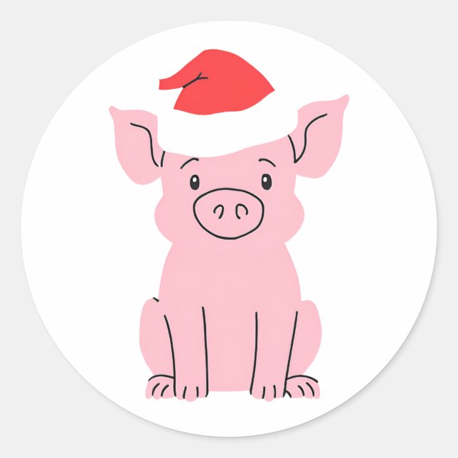 Sticker Rond Piglet de vacances avec chapeau de Santa (Devant)