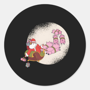 Sticker Rond Pignon De père Noël Avec Cochons Volants Et