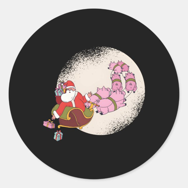 Sticker Rond Pignon De père Noël Avec Cochons Volants Et (Devant)