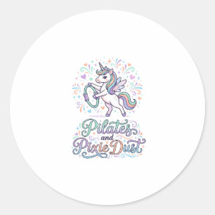 Sticker Rond Pilates de licorne et poussière de fée sur fond bl