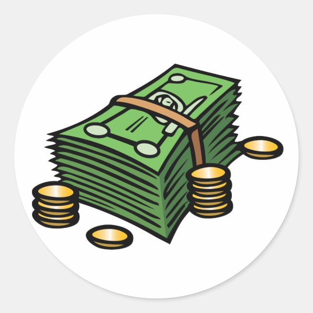 Sticker Rond Pile d'argent avec pièces de monnaie (Devant)