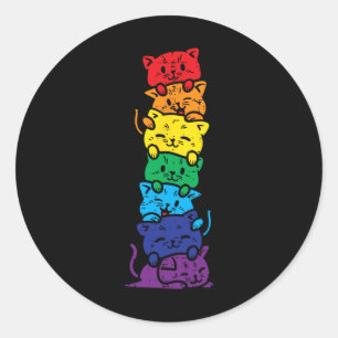 Sticker Rond Pile de chat arc-en-ciel Gay pride mou Lgbt Animal