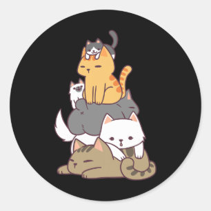Sticker Rond Pile De Chats Kitty Drôle Mignonne Amoureux des ch