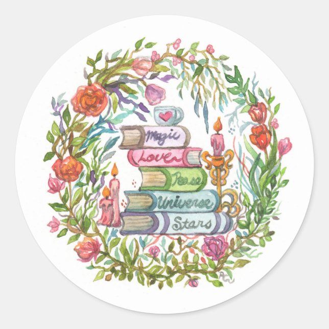Sticker Rond Pile de livres (Devant)