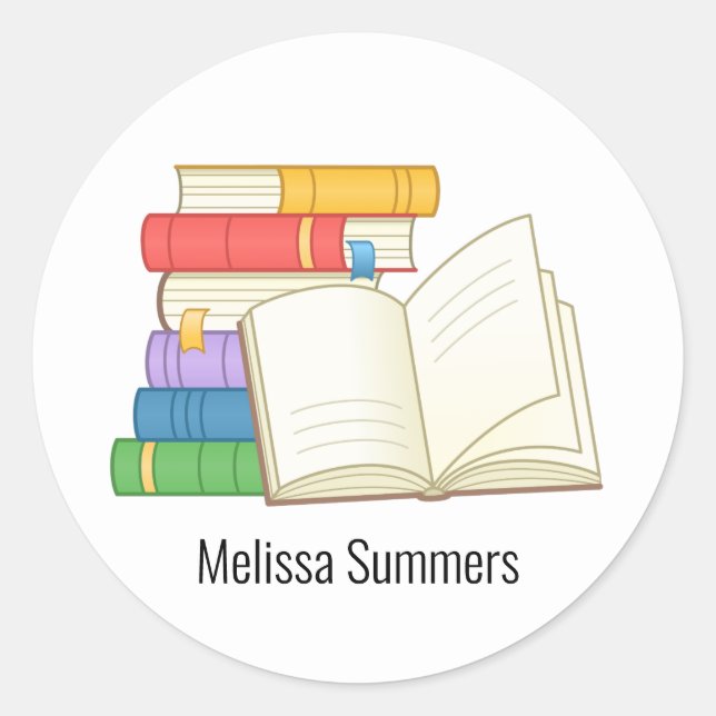 Sticker Rond Pile de livres et livre ouvert (Devant)