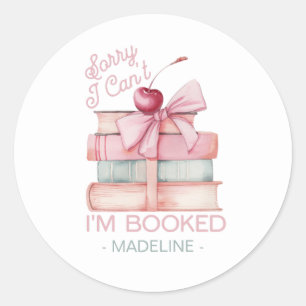 Sticker Rond Pile de livres Nœud Coquette Nom