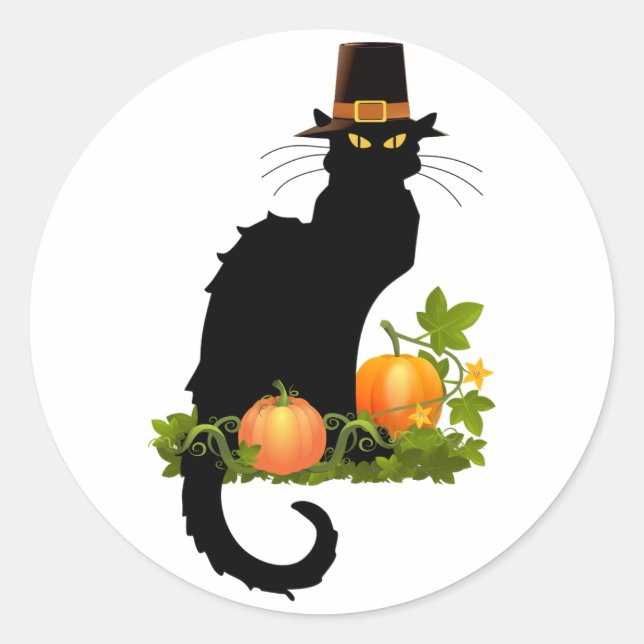 Sticker Rond Pilgrim Le Conversation Noir Thanksgiving (Devant)