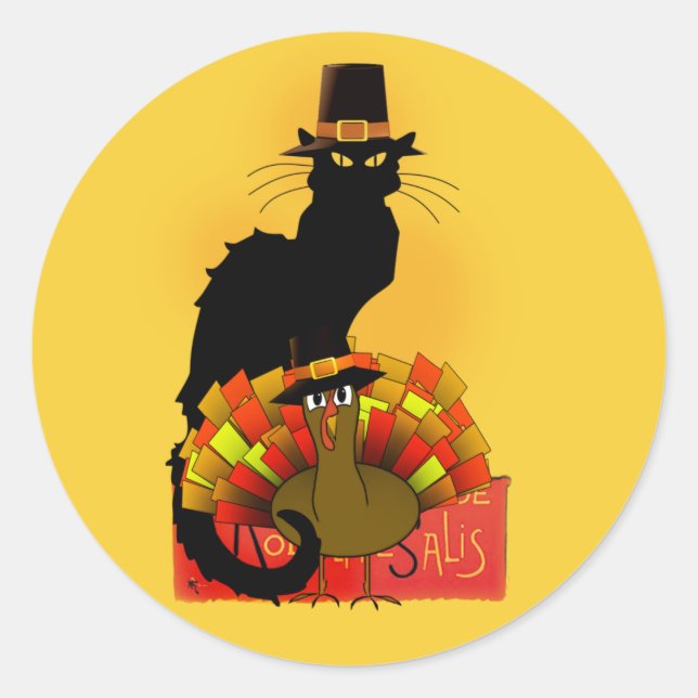Sticker Rond Pilgrim Le Conversation Noir Thanksgiving (Devant)