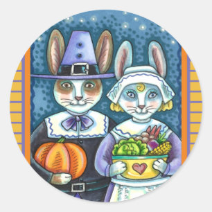 STICKER ROND PILGRIM RABBITS, GRÂCE À LA RÉCOLTE DE HARE, MORT