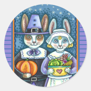 STICKER ROND PILGRIM RABBITS, GRÂCE À LA RÉCOLTE DE HARE, MORT