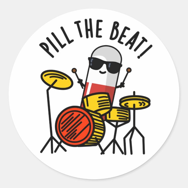 Sticker Rond Pill The Beat Funny Médecine Musique Pun (Devant)