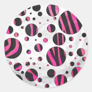 Sticker Rond Piloka Dot Zebra noir et rose chaud
