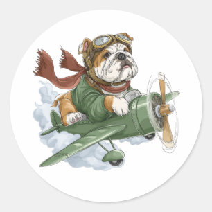 Sticker Rond Pilote d'avion Bulldog Anglais