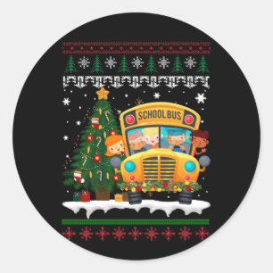 Sticker Rond Pilote de bus de l'école de Noël Squad Reindeer Pè