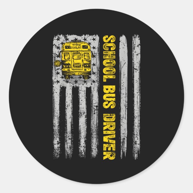 Sticker Rond Pilote de bus scolaire Drapeau américain Patriotiq (Devant)