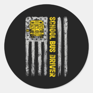 Sticker Rond Pilote de bus scolaire Drapeau américain Patriotiq