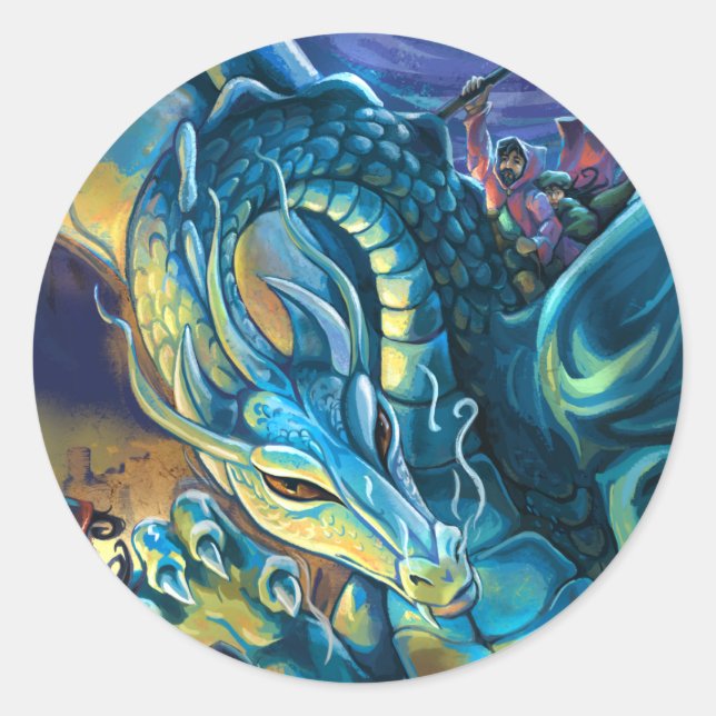 Sticker Rond Pilote de dragon bleu (Devant)