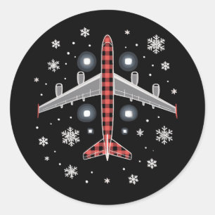 Sticker Rond Pilote de Noël à carreaux d'avion