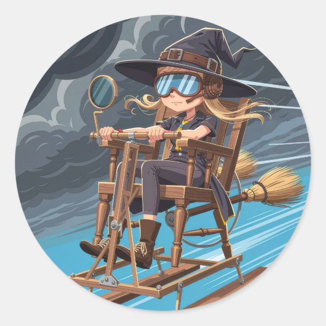 Sticker Rond Pilote de sorcière adorable (Devant)