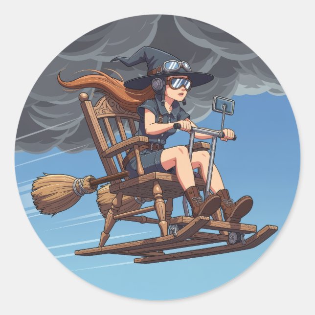 Sticker Rond Pilote de sorcière jolie (Devant)