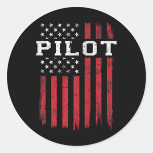 Sticker Rond Pilote Drapeau Américain Patriot Patriotique