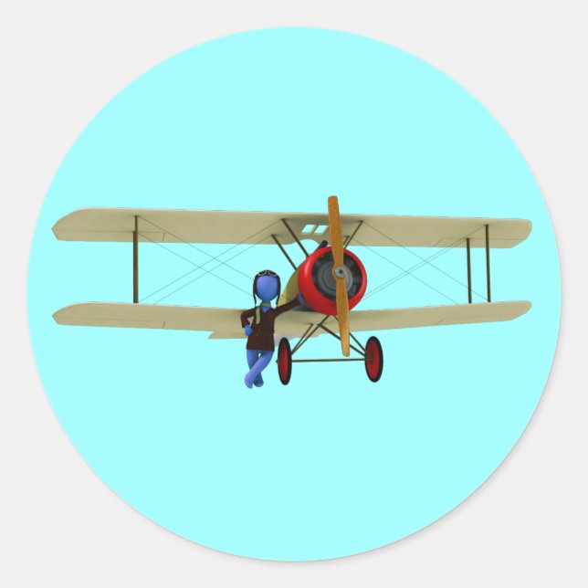 Sticker Rond Pilote et biplane (Devant)