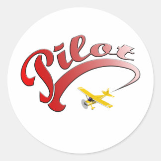 Sticker Rond Pilote rétro rouge avec avion jaune