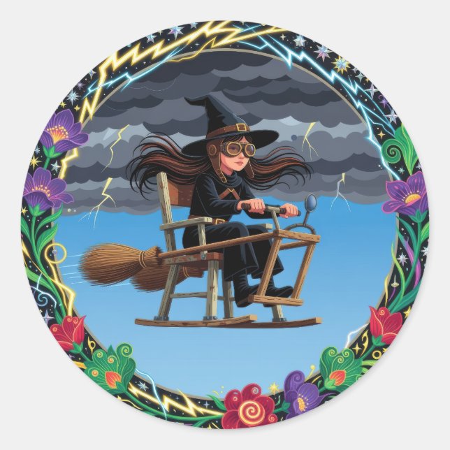 Sticker Rond Pilote Sorcière Charmante (Devant)