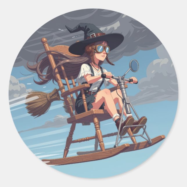 Sticker Rond Pilote Sorcière Charmante (Devant)