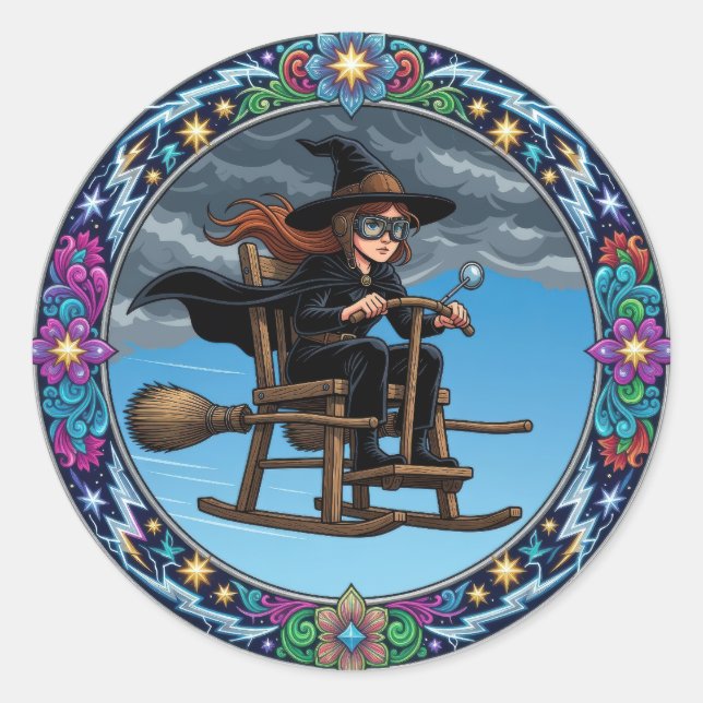 Sticker Rond Pilote Sorcière Magnifique (Devant)