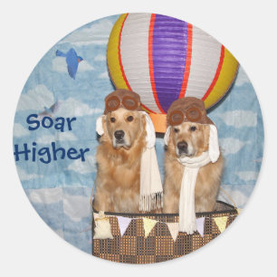 Sticker Rond Pilotes de ballon à air chaud Golden Retriever