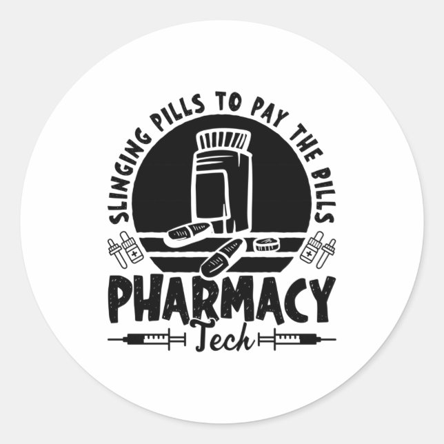 Sticker Rond Pilules de façade Pharmacy Technicien Cadeau (Devant)
