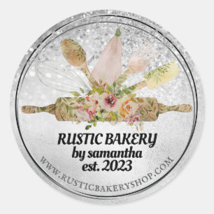 Sticker Rond pin à rouler whisky boulangerie rustique argent
