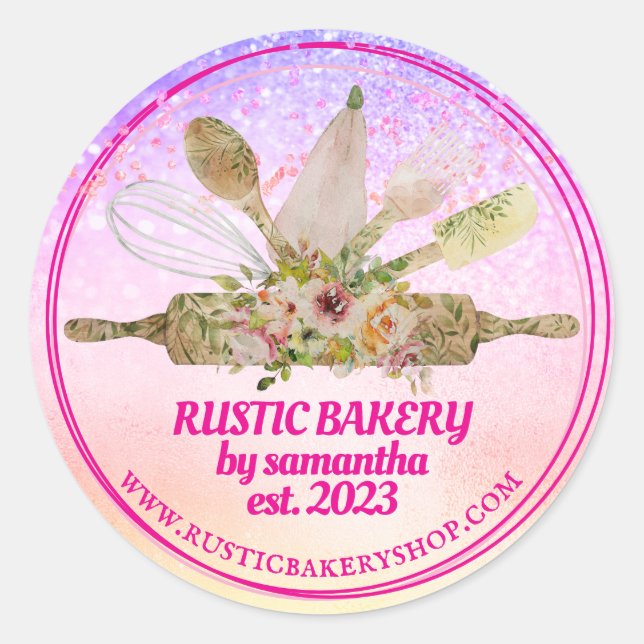 Sticker Rond pin à rouler whisky boulangerie rustique rose (Devant)