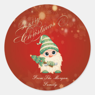 Sticker Rond Pin Gnome mignon Noël rouge