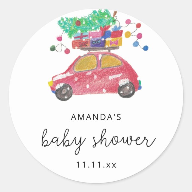 Sticker Rond Pin sur Baby shower de voiture rouge (Devant)