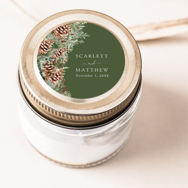 Sticker Rond Pin Vert (Green Pinecone Greenery Classic Round Sticker by Painted Paperie
)