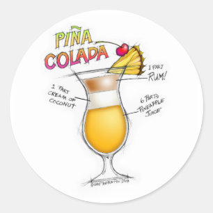 STICKER ROND PINA COLADA RECETTE COCKTAIL ART