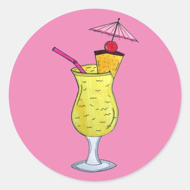 Sticker Rond Pina Piña Colada Puerto Rican Pineapple Cocktail (Devant)