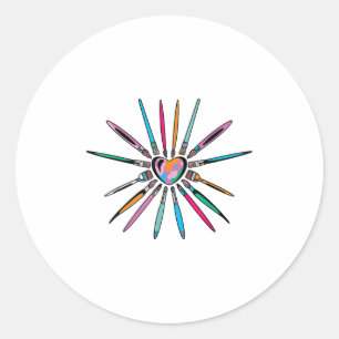 Sticker Rond Pinceau Cool Forme de Cœur Professeur d'Art Peintu