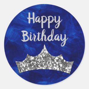 Sticker Rond Pinceau de peinture Bleu Royal et Anniversaire Cou