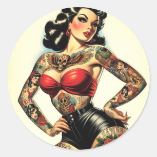 Sticker Rond Pinceau tatoué vintage