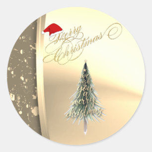 Sticker Rond Pine Arbre tendance, Santa Hat, Faux Gold