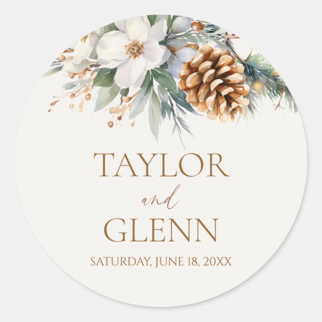 Sticker Rond Pine d'hiver Fleur Floral Jardin Mariage (Devant)