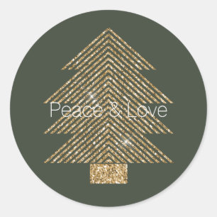 Sticker Rond Pine Green Gold Glitzy Parties scintillant Arbre d