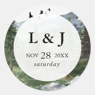 Sticker Rond Pine Tree Forest Aquarelle Mariage à thème Favoris