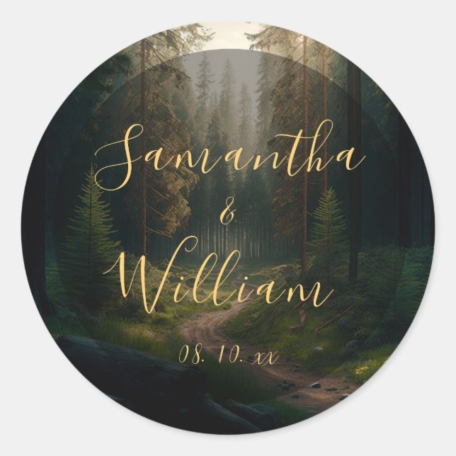 Sticker Rond Pine Tree Forest Green Mariage de bois (Devant)