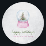 Sticker Rond Pine Tree Globe Snow Holiday<br><div class="desc">Watercolor pine tree on globe with snow.</div>